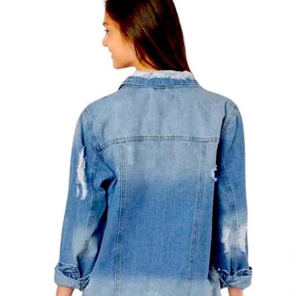 Ci Sono Distressed Blue Denim Jacket Size Medium - Picture 2 of 7